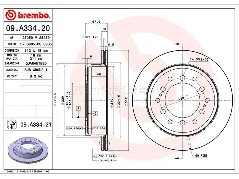 Диск тормозной (Сзади) Toyota Land Cruiser Prado (J120,J150) 02-20 / Lexus GX 09-19