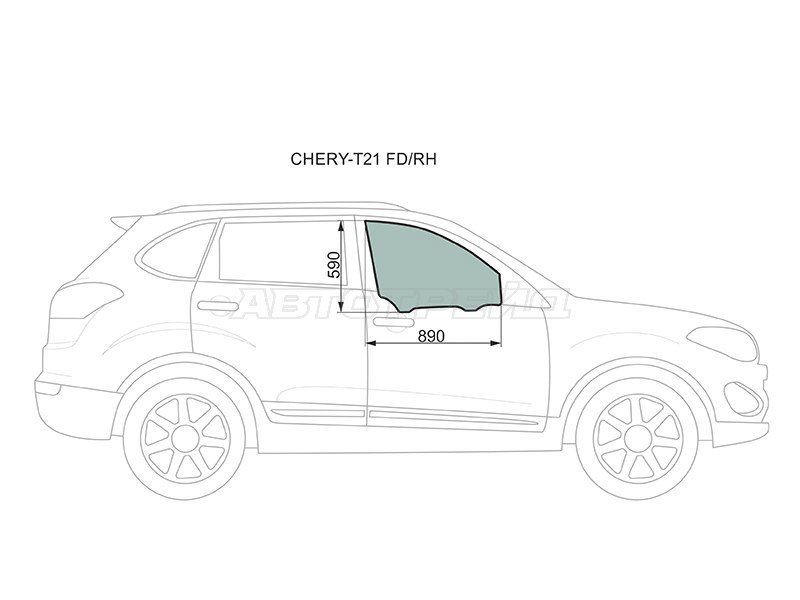 Стекло боковое опускное (Спереди / Справа / Цвет зеленый) Chery Tiggo 5 14-20