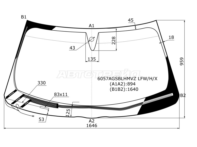 Стекло лобовое (Обогрев щеток / Датчик дождя) Infiniti FX35 08-12 / FX30d 10-12