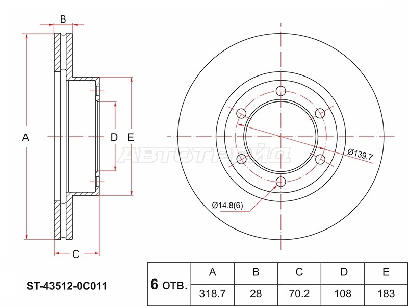 Диск тормозной (Спереди) Toyota Sequoia 00-07 / Tundra 99-07
