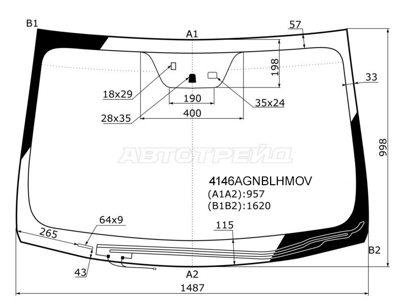 Стекло лобовое (Обогрев щеток / Датчик дождя / Сборка Россия) Hyundai i40 11-17