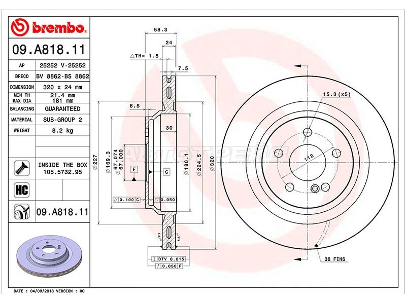 Диск тормозной (Сзади) Mercedes-Benz S-Class 05-13 / CL-Class 06-14