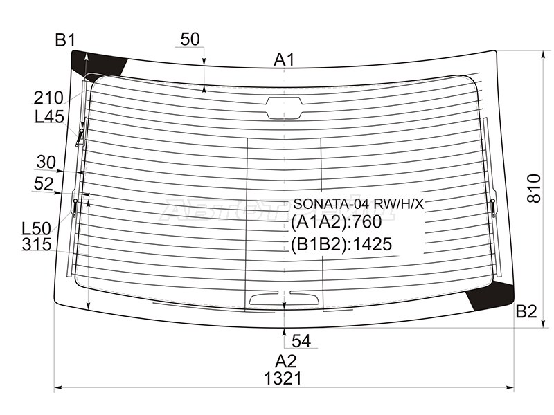 Стекло заднее (Цвет зеленый / Обогрев / Антенна) Hyundai Sonata 04-10