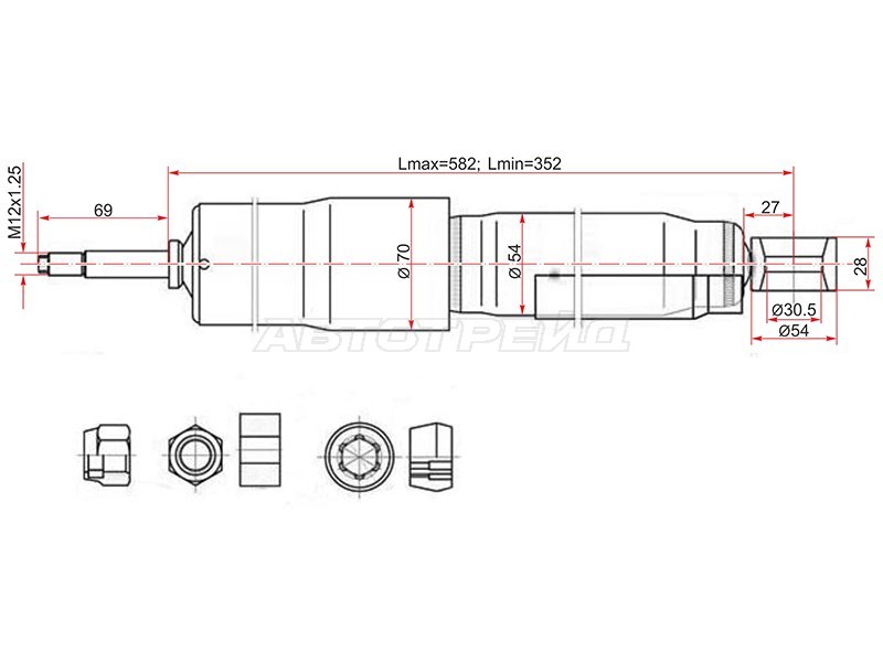 Амортизатор Toyota Land Cruiser (J100,J80) 89-07 / Land Cruiser Cygnus 98-07 (Сзади / Справа=Слева)