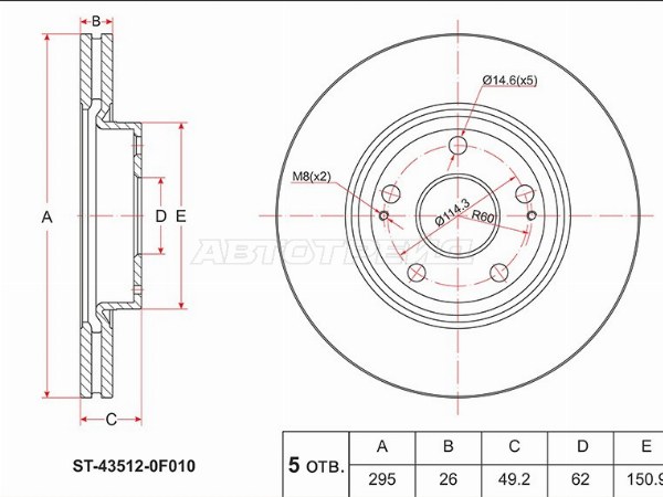 Диск тормозной (Перед) Toyota Avensis (T270) 08-18 / Auris 12-18