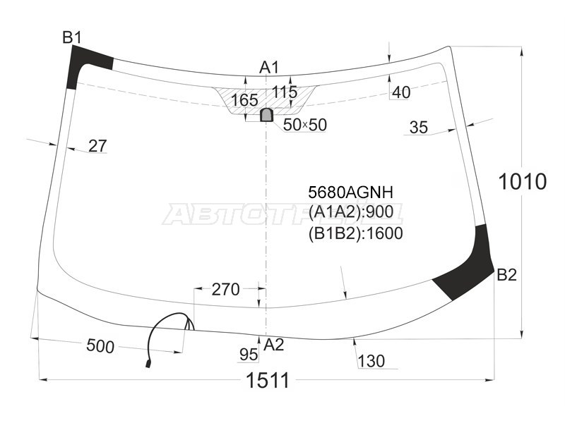 Стекло лобовое (Обогрев щеток) Mitsubishi Outlander 05-12 / Citroen C-Crosser 07-12