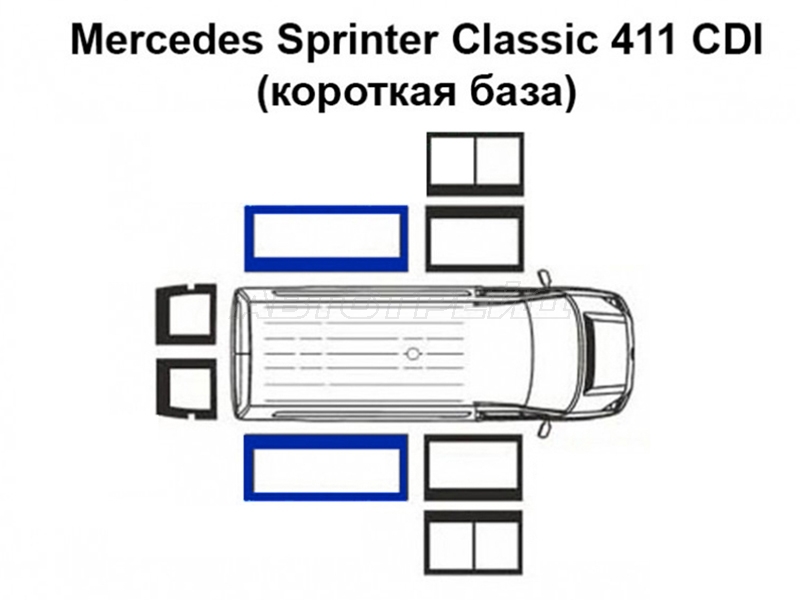 Стекло кузова боковое (не опускное) (Справа=Слева / Цвет зеленый) Mercedes-Benz Sprinter 95-06 / Sprinter classic RUS 13-20