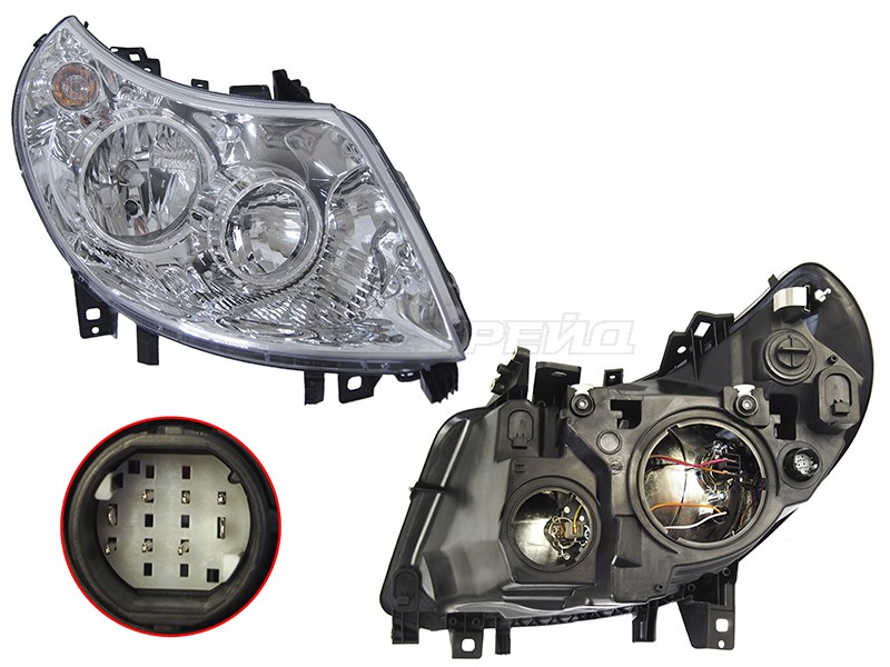 Фара Peugeot Boxer 06-14 / Citroen Jumper 06-14 (Справа / Галоген / С электрокорректором / Белый разъём 8конт)
