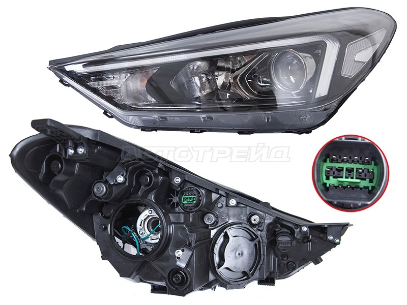 Фара Hyundai Tucson 18-21 (Слева / Галоген / ДХО / С электрокорректором)