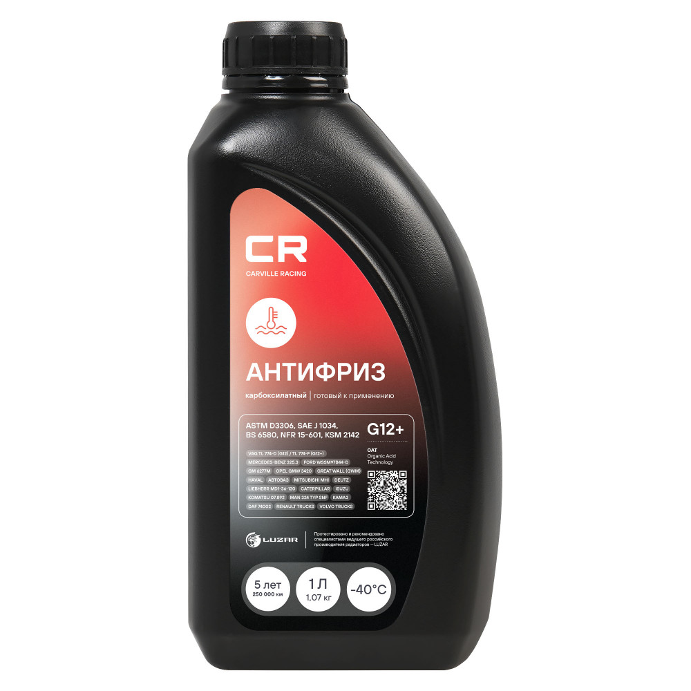 Антифриз, готовый раствор CR G12+ карбоксилатн. флоур., красный -40°С, 1л/1.07кг