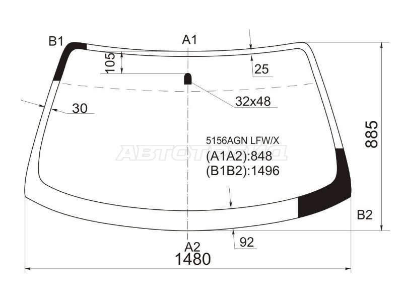 Стекло лобовое Mazda 626 97-02 / Capella 97-02