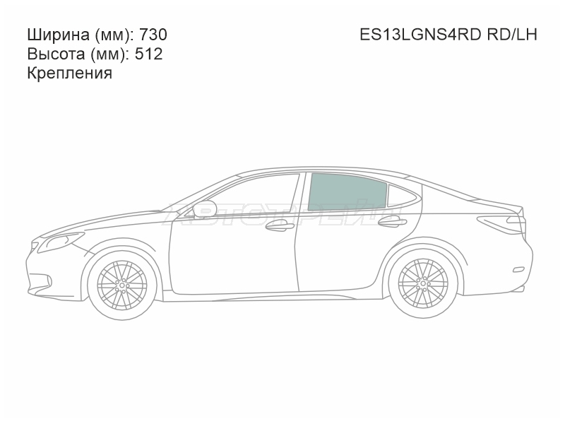 Стекло боковое опускное (Сзади / Слева / Цвет зеленый / Крепления) Lexus ES 12-18
