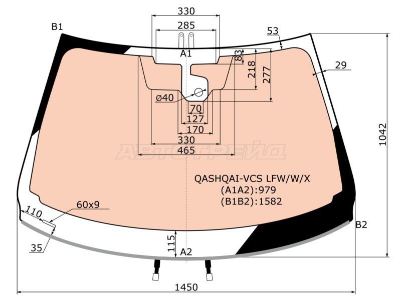 Стекло лобовое (Обогрев полный / Датчик дождя / Молдинг) Nissan Qashqai 13-19