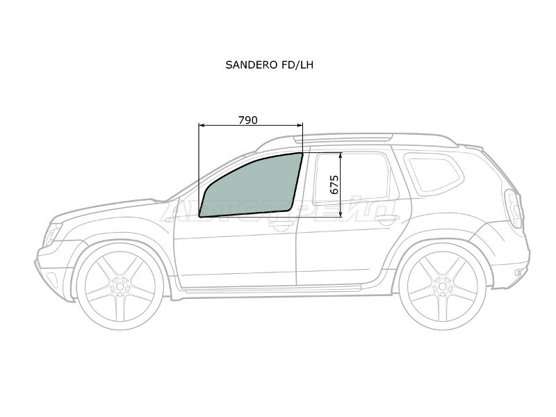 Стекло боковое опускное (Спереди / Слева / Цвет зеленый) Nissan Terrano 14-22 / Renault Duster 10-21
