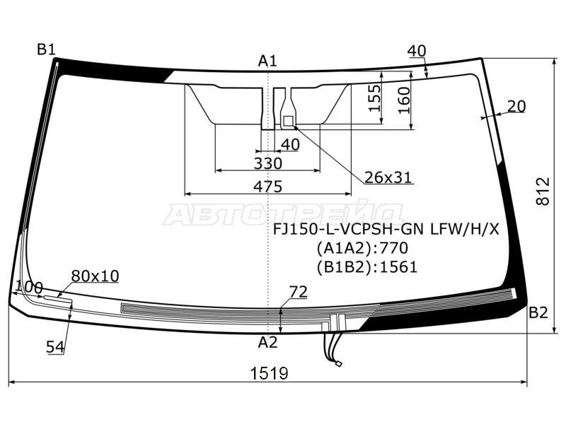 Стекло лобовое (Обогрев щеток / Датчик дождя) Toyota Land Cruiser Prado (J150) 09-20 / Lexus GX 09-19