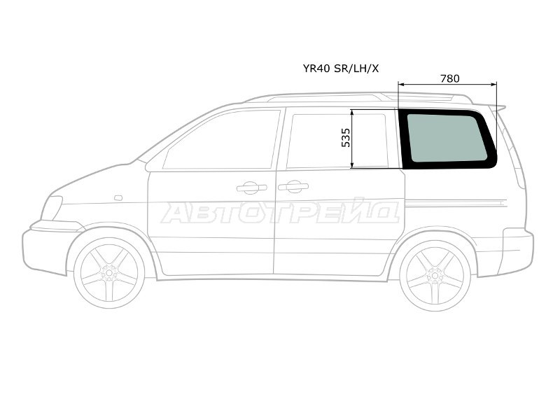 Стекло кузова боковое (не опускное) (Слева / Цвет зеленый) Toyota Lite Ace 96-07 / Lite Ace Noah 96-01