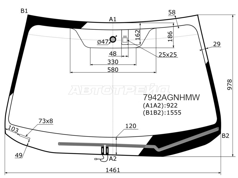 Стекло лобовое (Обогрев щеток / Датчик дождя / Молдинг) Subaru Legacy 15-19 / Outback 14-21
