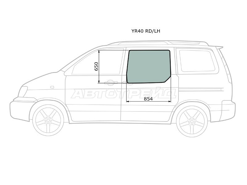 Стекло боковое опускное (Сзади / Слева / Цвет зеленый) Toyota Lite Ace 96-07 / Lite Ace Noah 96-01