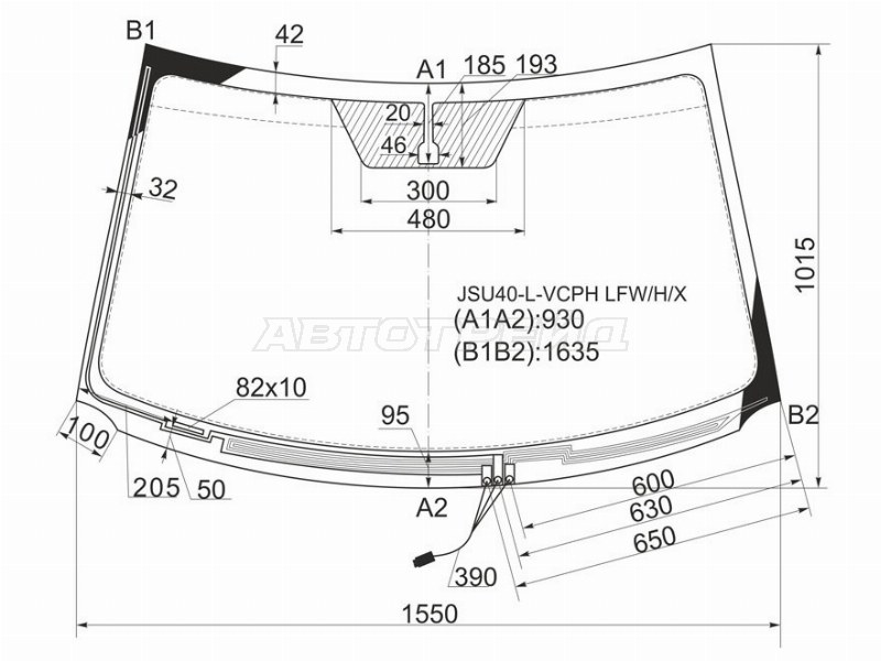 Стекло лобовое (Обогрев щеток) Toyota Highlander 07-13 / Kluger V 07-13
