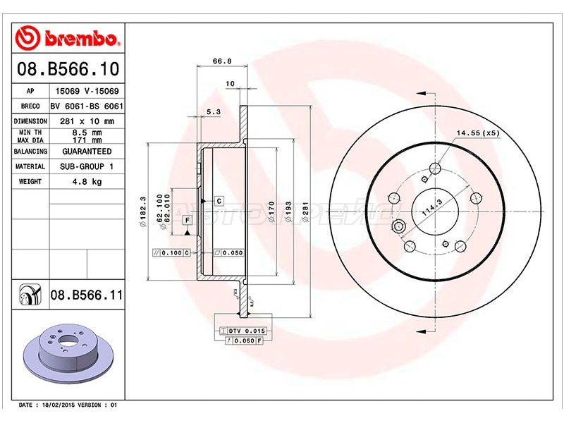 Диск тормозной (Сзади) Toyota Camry (XV30,XV40,XV50) 01-21 / Camry UAE / USA 01-17