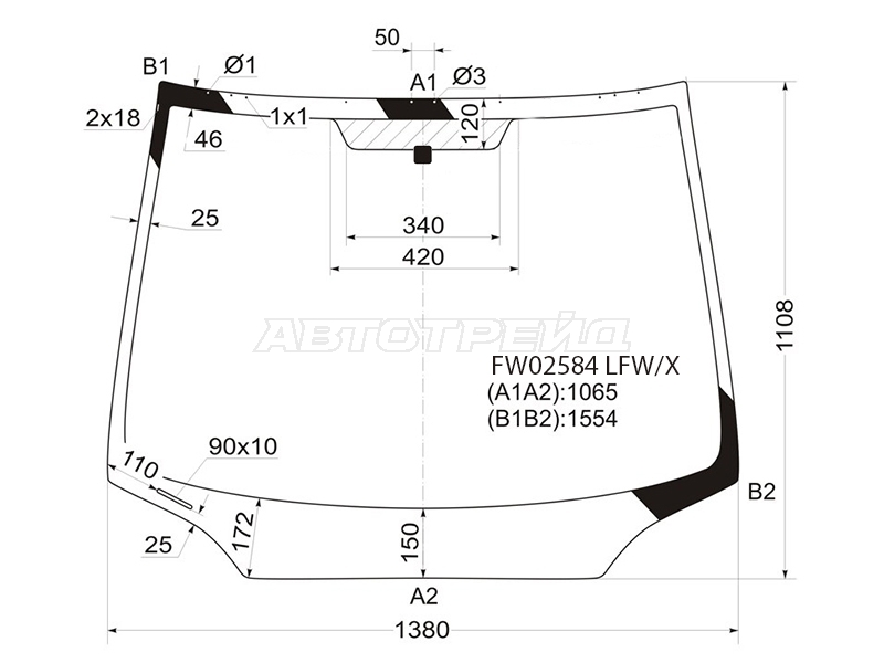 Стекло лобовое (4D SED) Honda Civic 05-12 / Civic USA 05-08