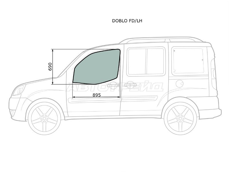 Стекло боковое опускное (Спереди / Слева / Цвет зеленый) Fiat Doblo 01-16
