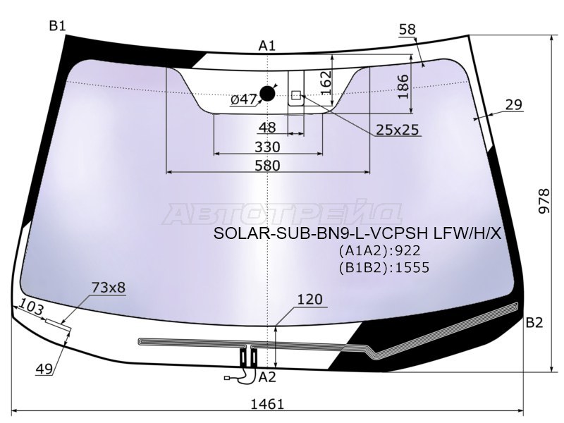 Стекло лобовое (Атермальное / Обогрев щеток / Датчик дождя) Subaru Legacy 15-19 / Outback 14-21