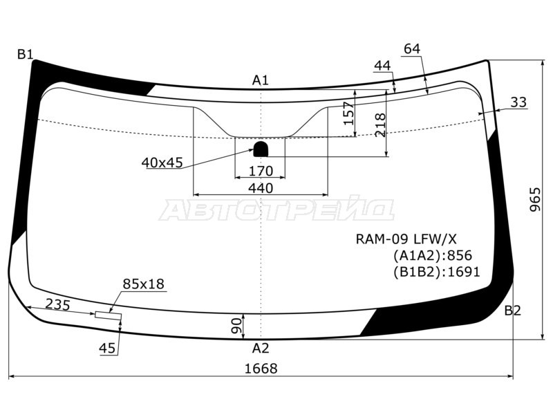 Стекло лобовое Dodge Ram 08-12