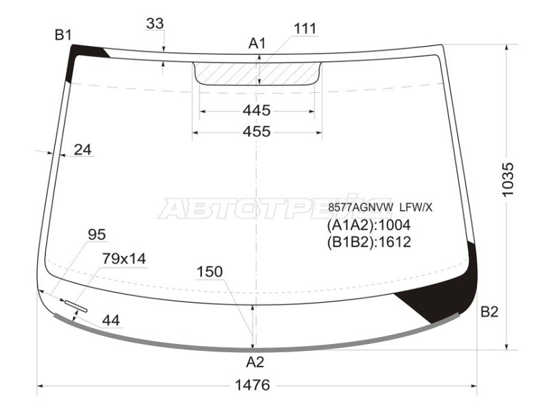 Стекло лобовое (Молдинг) Volkswagen Touran 03-15