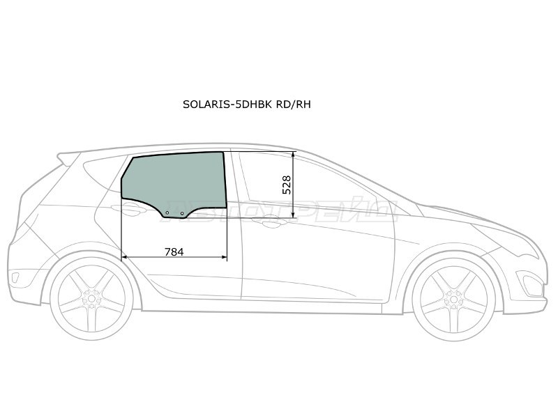 Стекло боковое опускное (Сзади / Справа / Цвет зеленый) Hyundai Solaris 10-17 / Accent 11-17