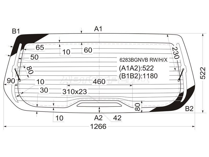 Стекло заднее (Цвет зеленый / Обогрев) Opel Zafira 99-05 / Subaru Traviq 01-04