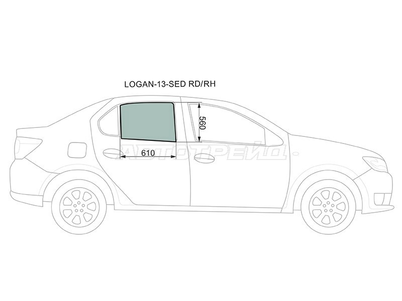 Стекло боковое опускное (Сзади / Справа / Цвет зеленый) Renault Logan 14-22 / Dacia Logan 12-19