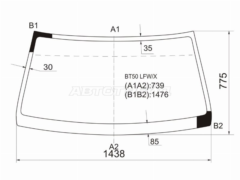 Стекло лобовое Ford Ranger USA 97-11 / Mazda BT-50 06-12