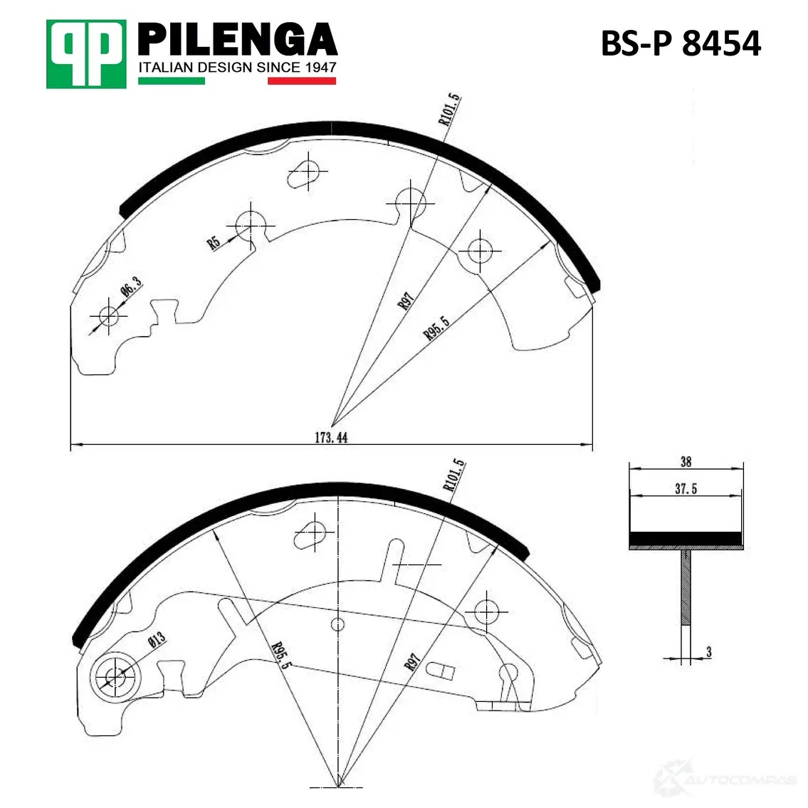 Pilenga BSP8454 — Колодки тормозные барабанные со скобами для ручника · зад, прав, лев