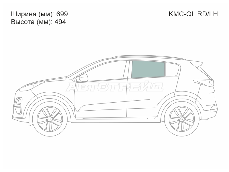 Стекло боковое опускное (Сзади / Слева / Цвет зеленый / Крепления) Kia Sportage 15-22