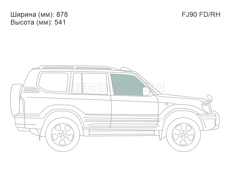 Стекло боковое опускное (Спереди / Справа / Цвет зеленый) Toyota Land Cruiser Prado (J90) 96-02