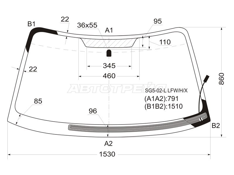 Стекло лобовое (Обогрев щеток) Subaru Forester 02-08