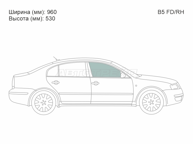 Стекло боковое опускное (Спереди / Справа / Цвет зеленый) Volkswagen Passat 96-05 / Skoda Superb 02-08