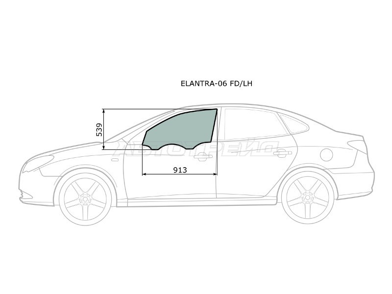 Стекло боковое опускное (Спереди / Слева / Цвет зеленый) Hyundai Elantra 06-12 / Avante 06-11