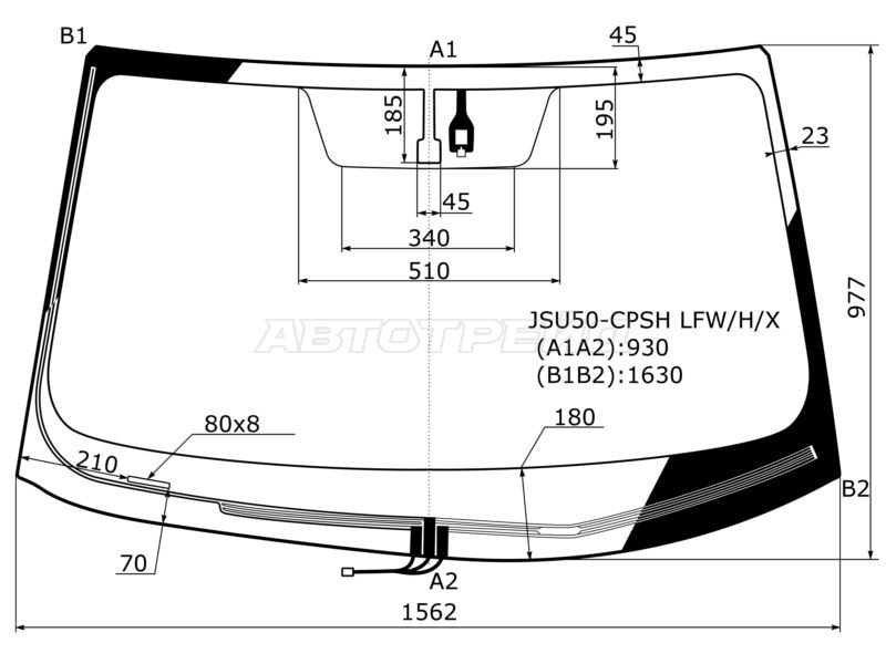 Стекло лобовое (Обогрев щеток / Датчик дождя) Toyota Highlander 13-20