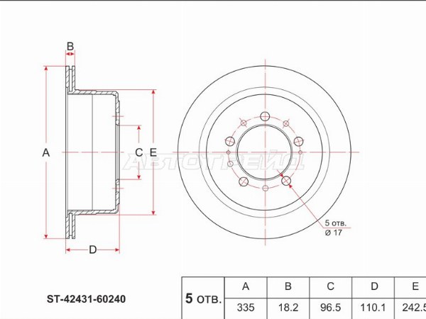 Диск тормозной (Зад) Toyota Land Cruiser (J100) 98-07