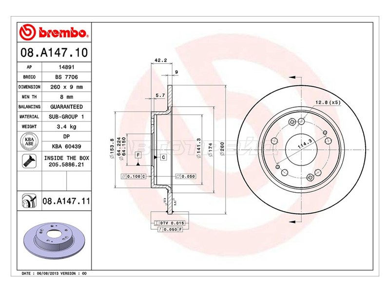 Диск тормозной (Сзади) Honda Civic 05-12 / LADA Largus 12-21