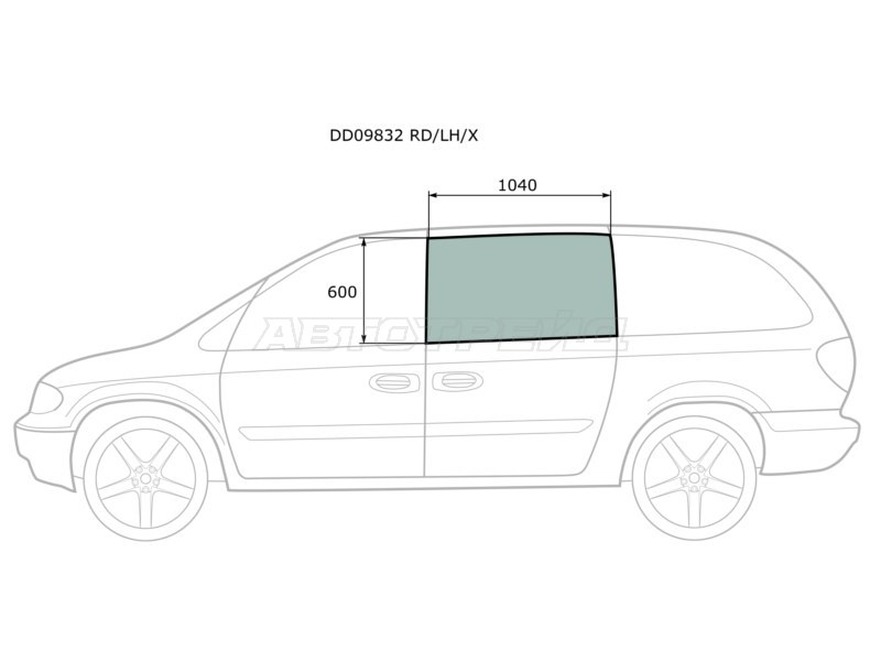 Стекло боковое опускное (Сзади / Слева / Цвет зеленый) Chrysler Town&Country 95-07 / Voyager 00-07