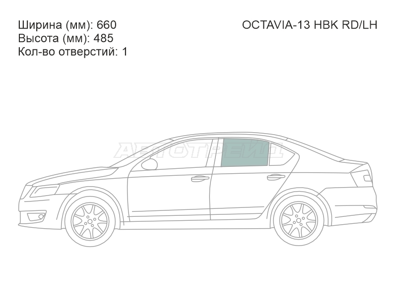 Стекло боковое опускное (Сзади / Слева / Цвет зеленый) Skoda Octavia 12-20