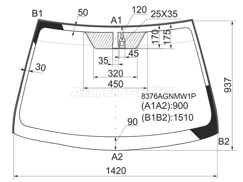Стекло лобовое (Датчик дождя / Молдинг) Toyota Corolla (E150) 06-13 / Corolla USA (E140) 08-13