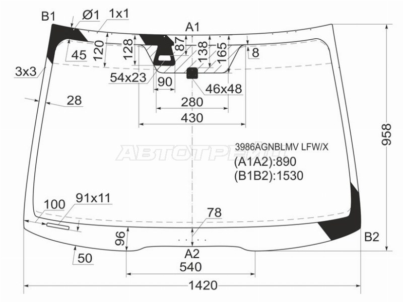 Стекло лобовое (Датчик дождя) Honda Accord 02-08 / Acura TSX 03-08