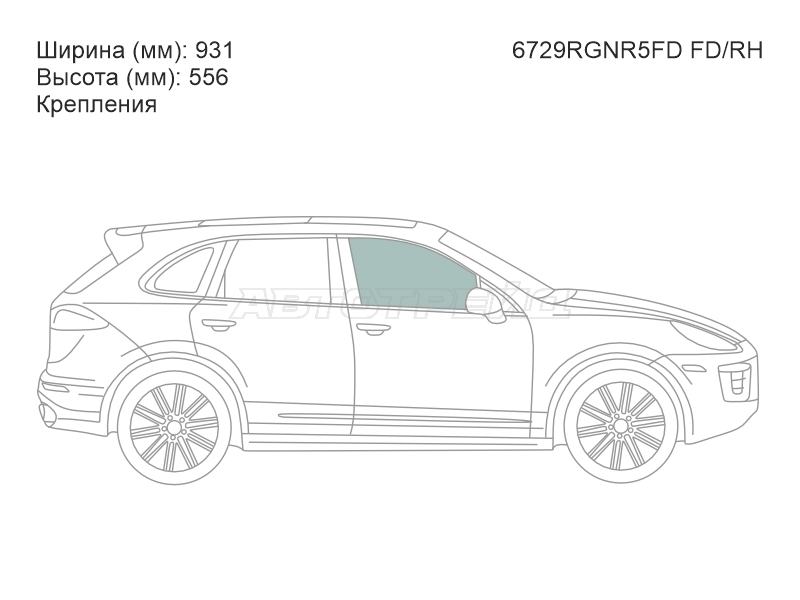 Стекло боковое опускное (Спереди / Справа / Цвет зеленый / Крепления) Volkswagen Touareg 10-18 / Porsche Cayenne 10-18