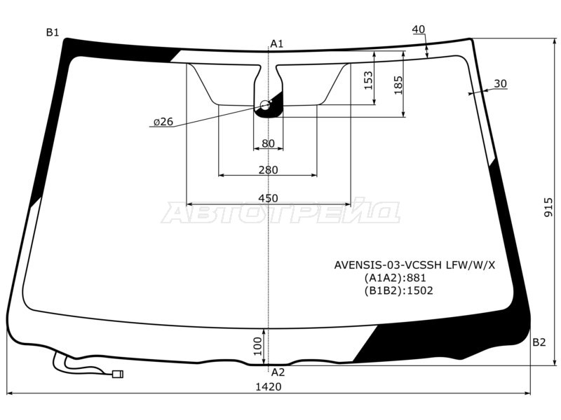 Стекло лобовое (Обогрев щеток / Датчик дождя / Датчик света) Toyota Avensis (T250) 03-08