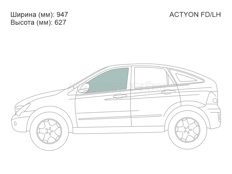 Стекло боковое опускное (Спереди / Слева / Цвет зеленый) SsangYong Actyon 05-10 / Actyon Sports 06-16