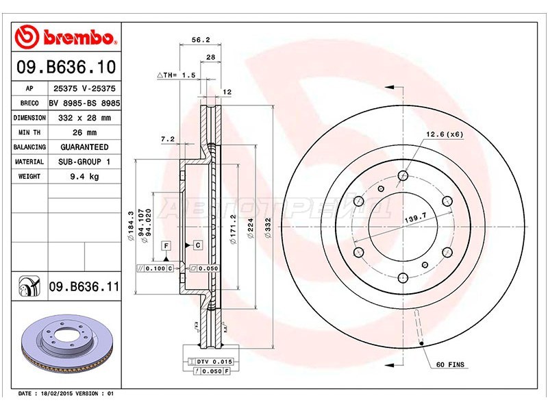 Диск тормозной (Спереди) Mitsubishi Pajero 06-20 / Montero 06-
